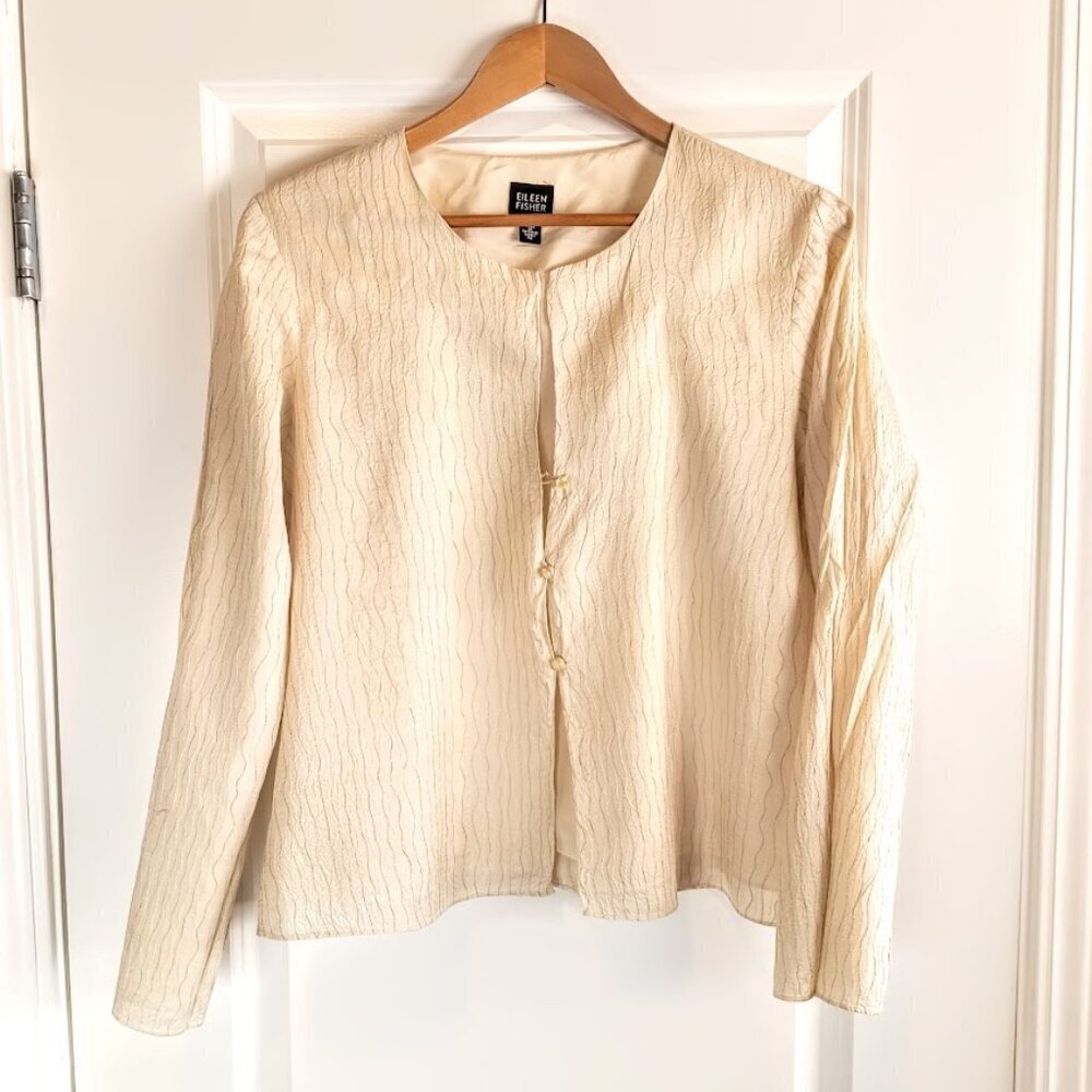Eileen Fisher Ivory Silk Metallic Thread Jacket